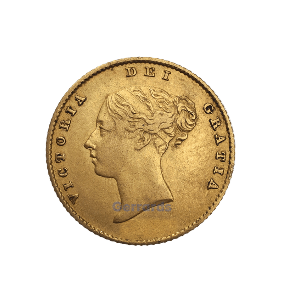 Half gold sovereign Victoria Young Head Shield Back